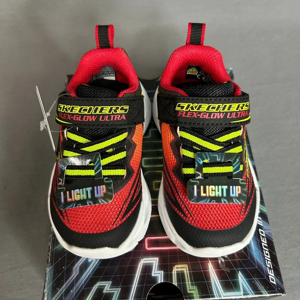 Skechers S Lights Flex-Glow‎ Ultra Black Red Light Up Toddler Shoes 400139N 5